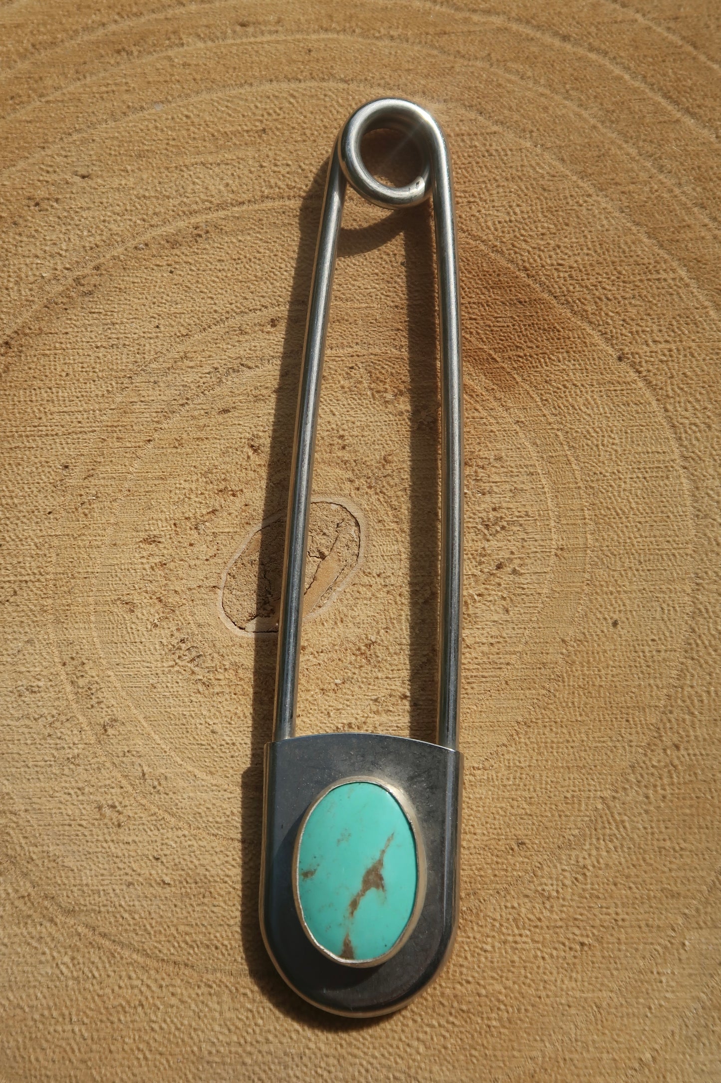 Turquoise jumbo safety pin keychain