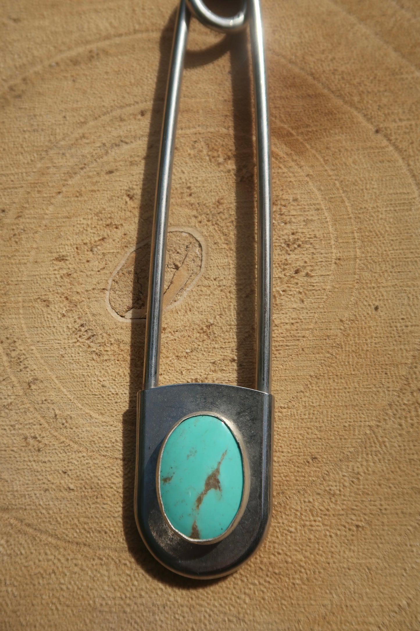 Turquoise jumbo safety pin keychain