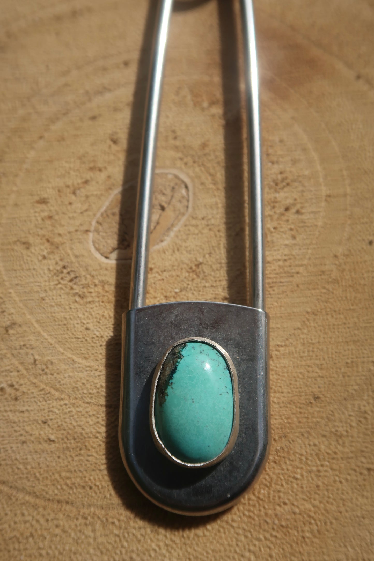 Turquoise jumbo safety pin keychain