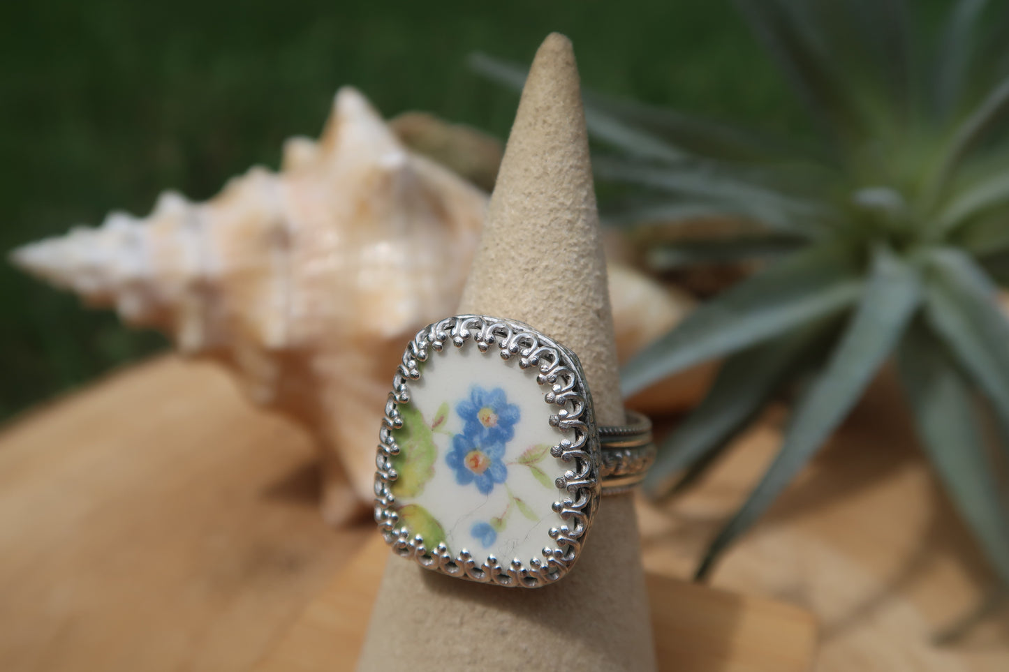 “Us in another life” floral ceramic ring size 8.5