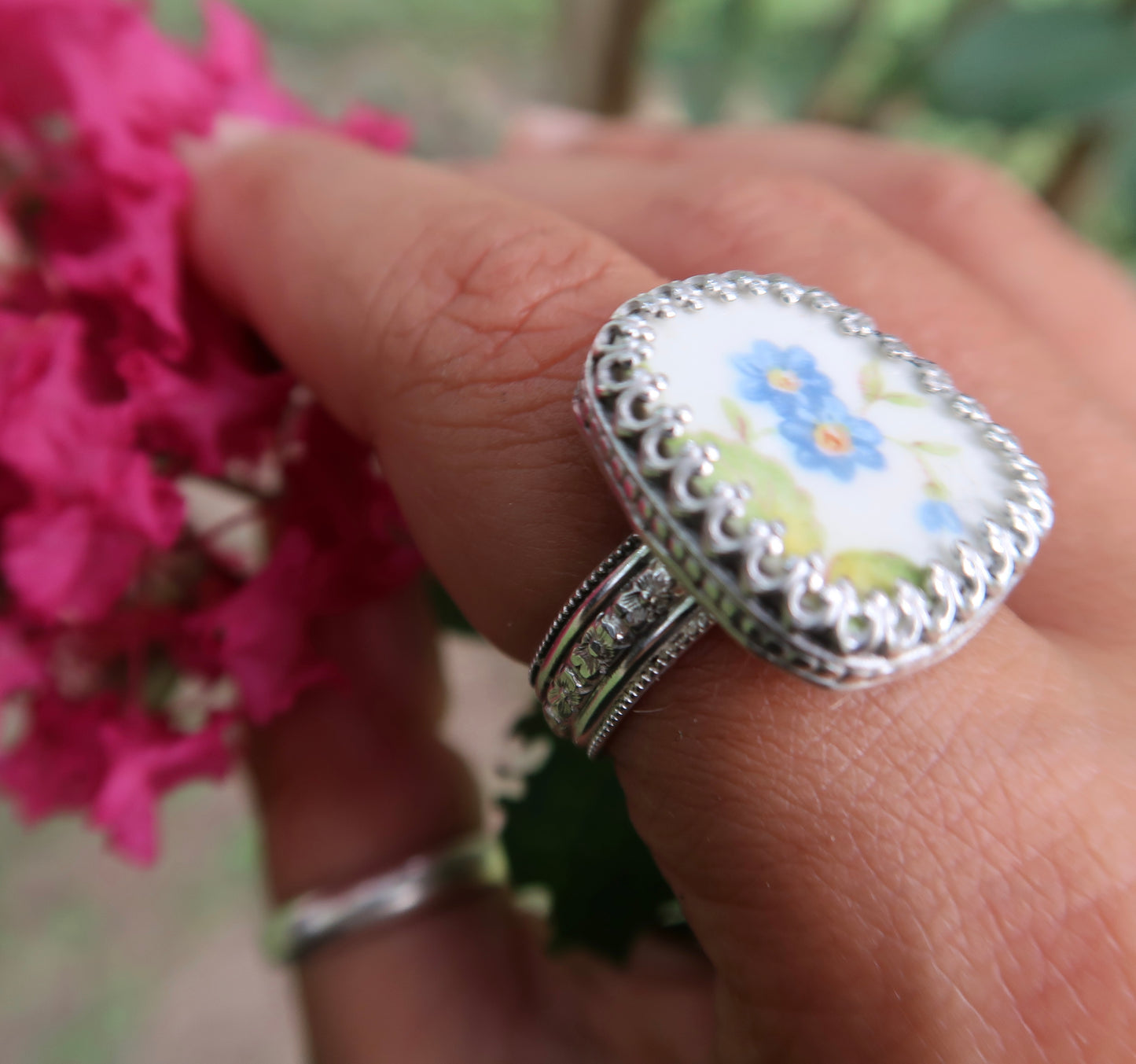 “Us in another life” floral ceramic ring size 8.5