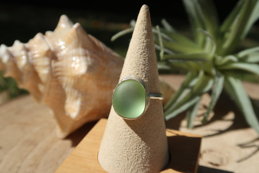 Green seaglass ring size 8