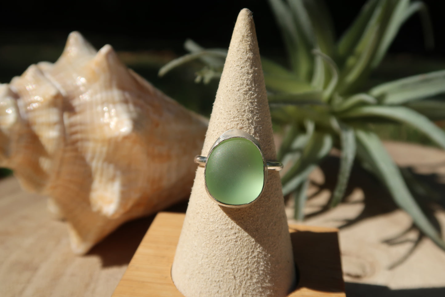 Green seaglass ring size 8