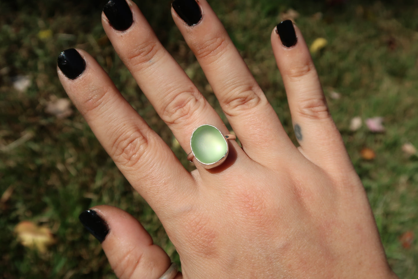 Green seaglass ring size 8