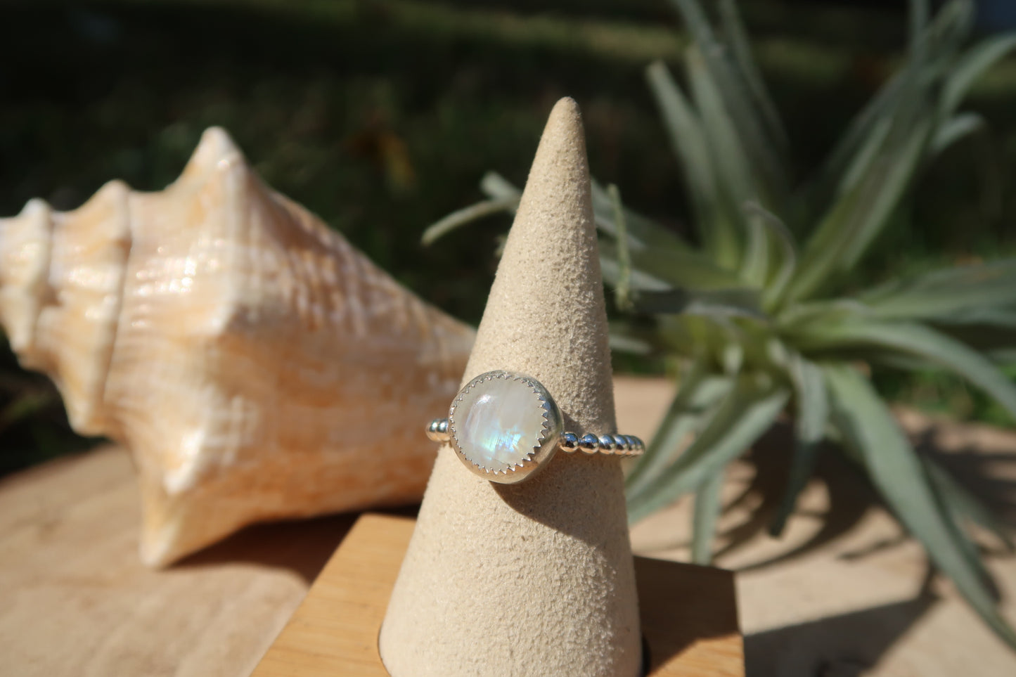 Moonstone ring with beaded band size 9