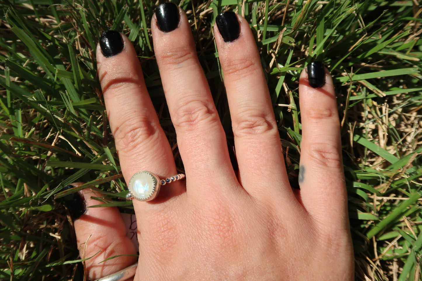 Moonstone ring with beaded band size 9