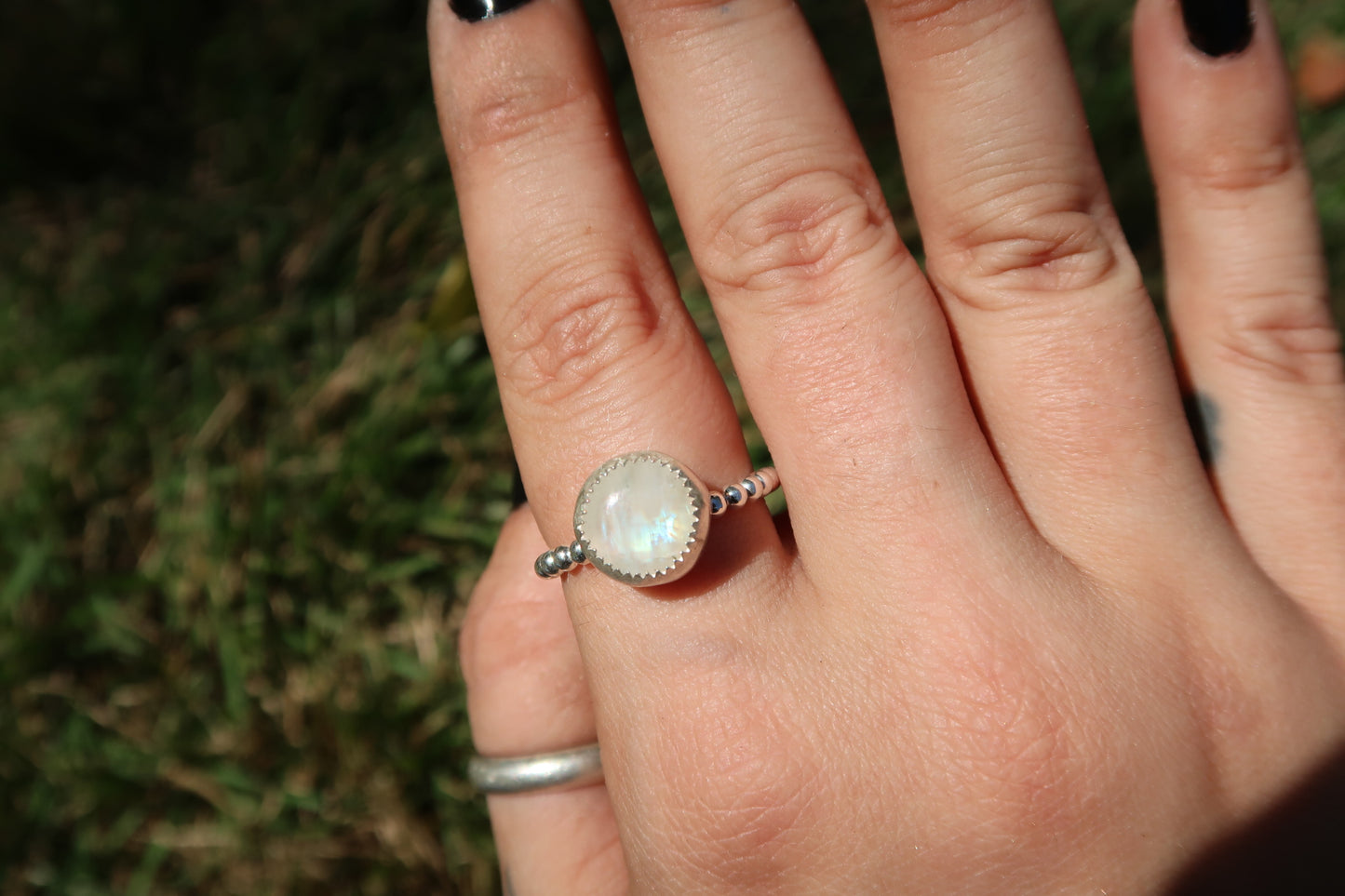 Moonstone ring with beaded band size 9