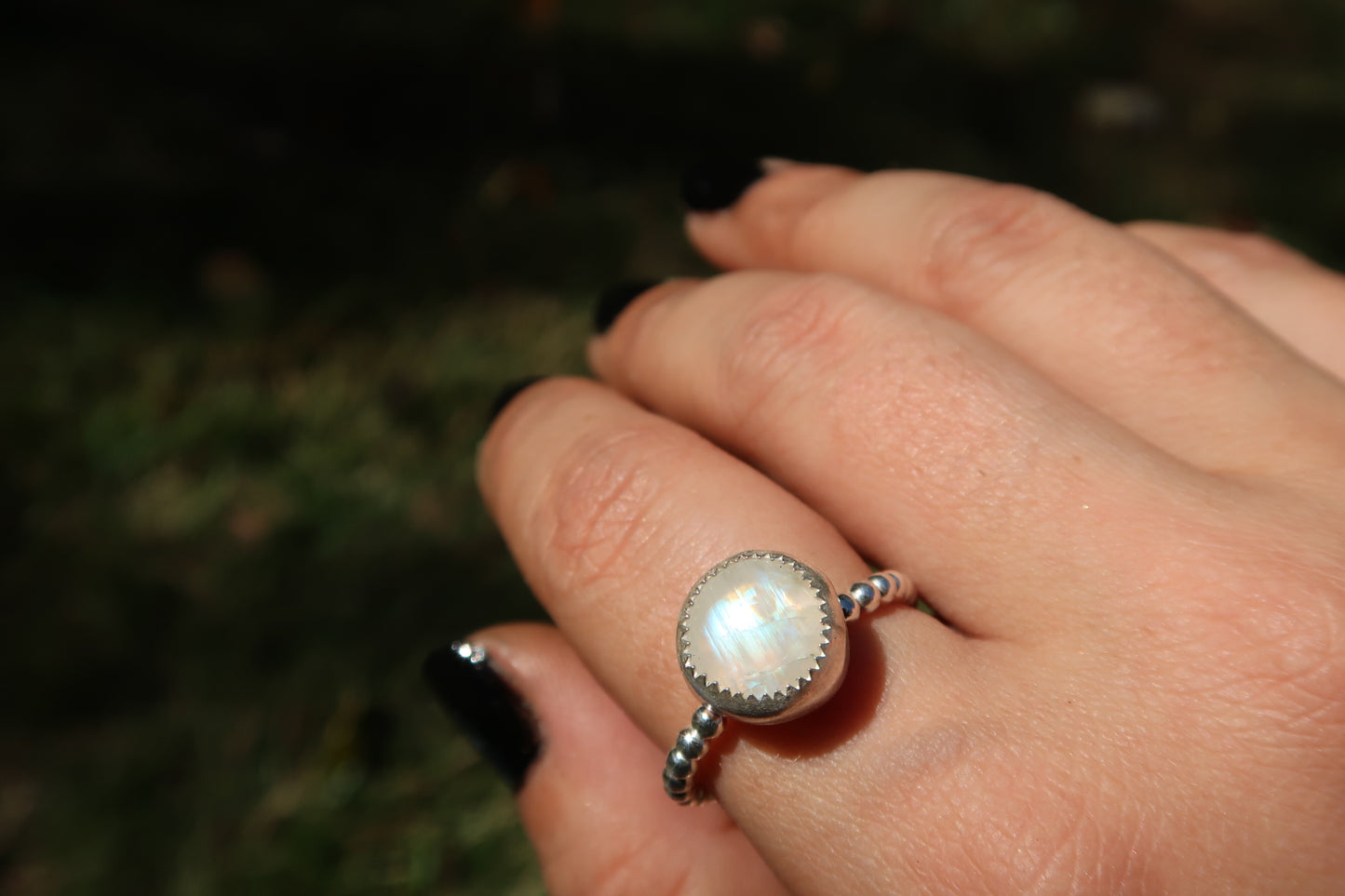 Moonstone ring with beaded band size 9