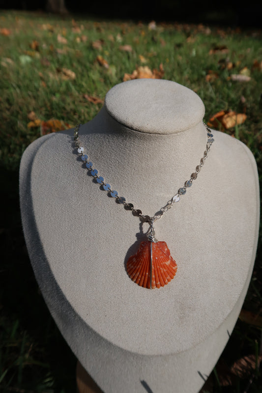 Wire wrapped orange shell necklace