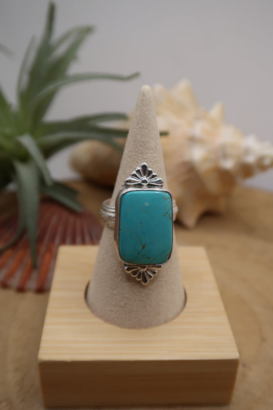 Turquoise with castings and flower band size 8.5