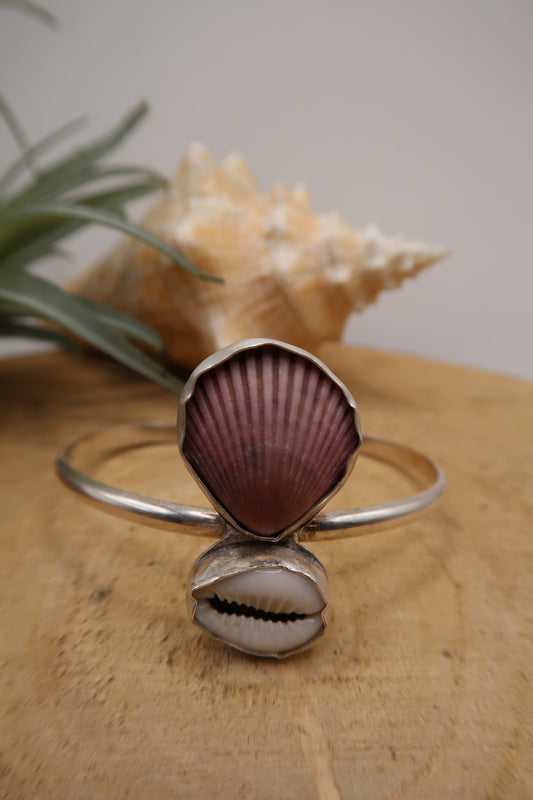 Scallop and cowrie shell cuff