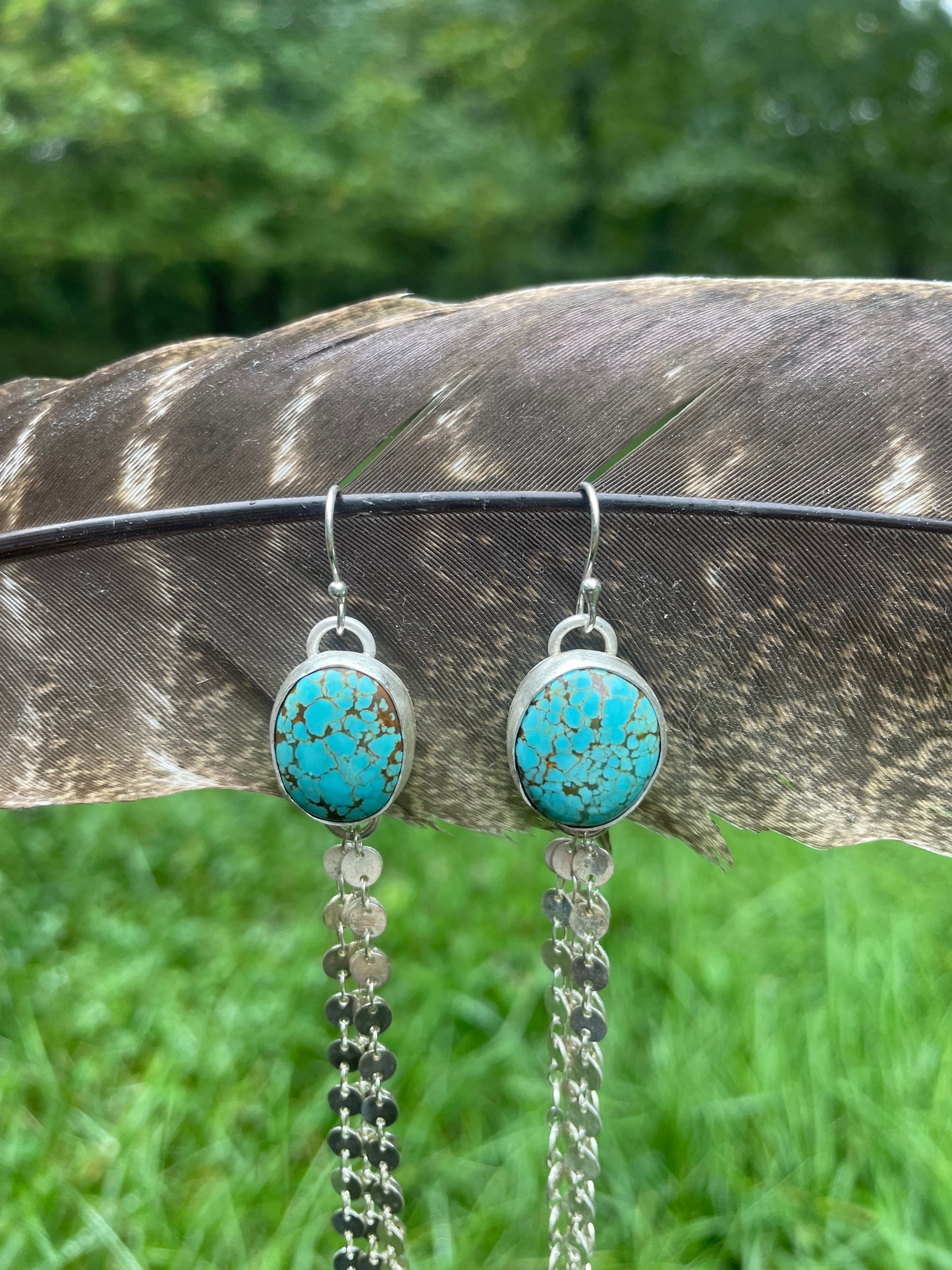 Number 8 turquoise coin chain dangle earrings