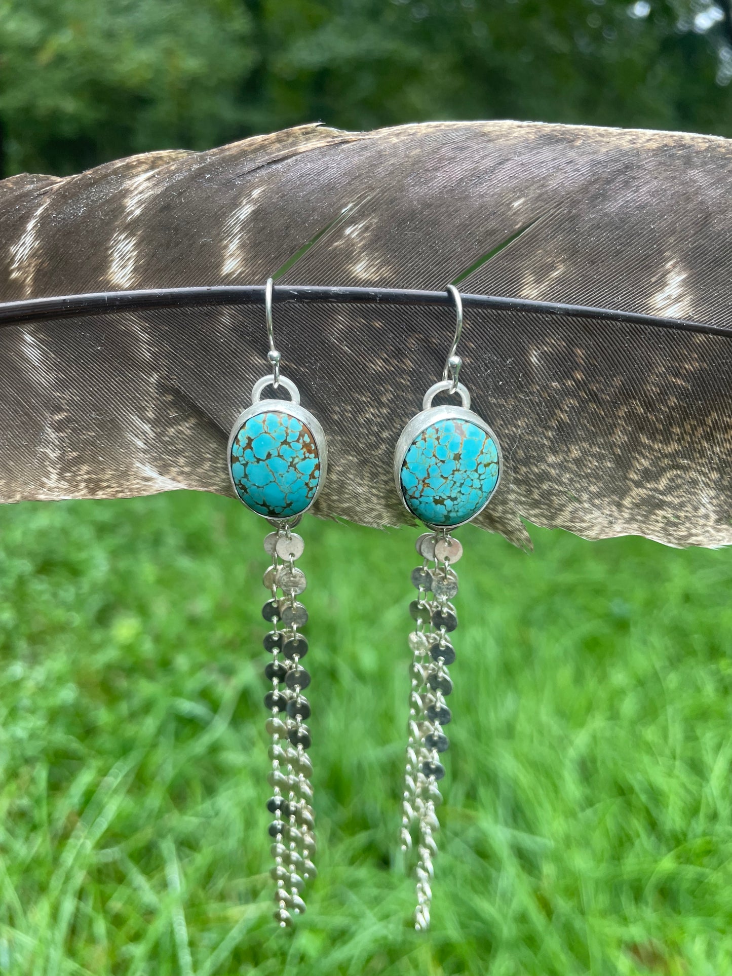 Number 8 turquoise coin chain dangle earrings